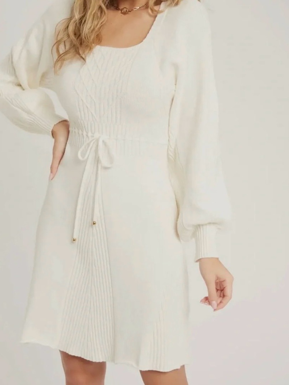 Blu ivy cable knit white sweater dress